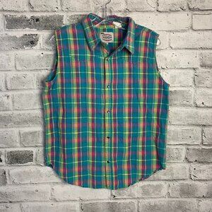 Ely Vintage Pearl Snap Plaid Sleeveless Button Down Western Shirt